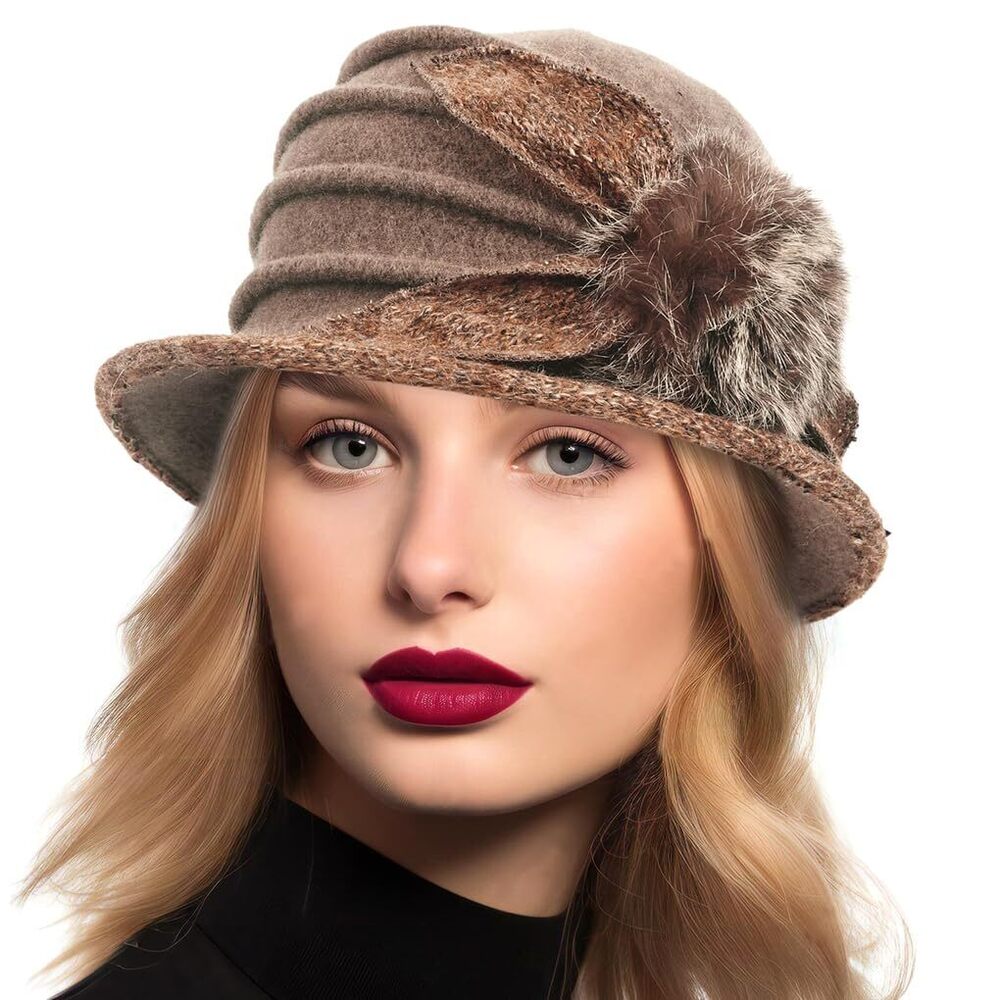 5929 Women Vintage Felt Bucket Hat Winter Wool Dress Beret Hat (c030-brown)